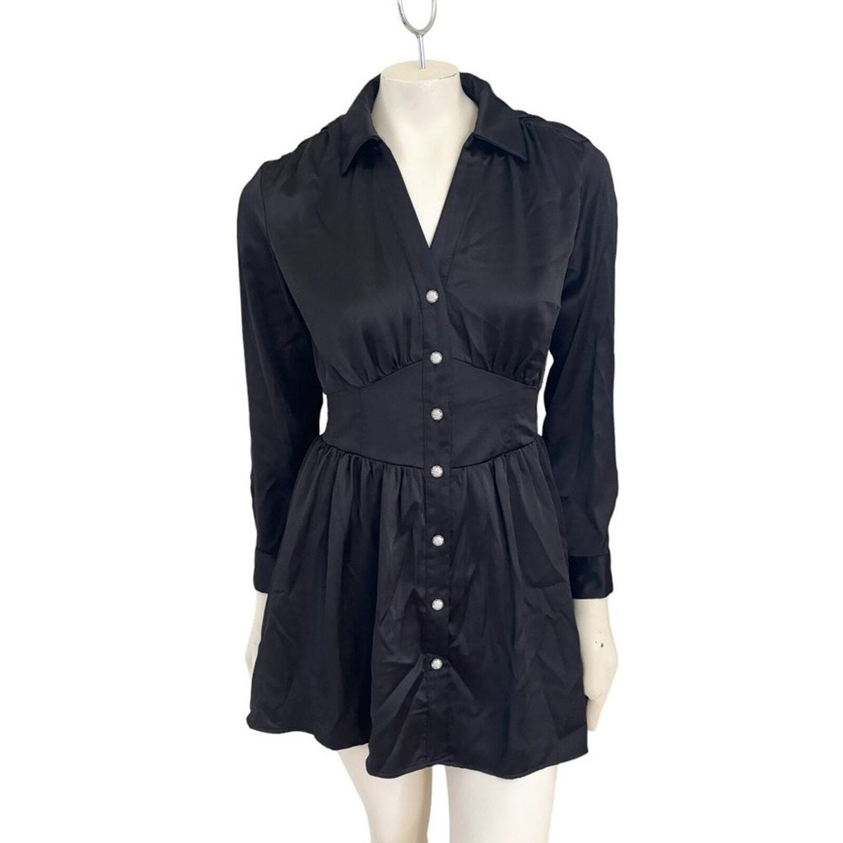 Zara Satin Button Dress NWT ZARA Long Sleeve Rhinestone Button