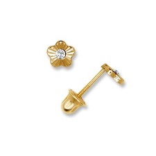 14K Yellow  White Gold Minimal Flower CZ Studs Earrings for Girls