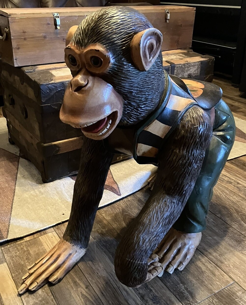 Vintage Carved Wooden Monkey Carousel Carnival Merry Go Round Folk