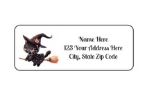 30 Cat Witch Halloween PERSONALIZED RETURN ADDRESS LABELS 1 in X 2 5/8 GLOSSY