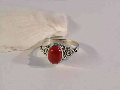 BIG HAND silver925×k18×coral×Ruby Red Coral Gemstone 925 Sterling Silver Ring Mother's Day