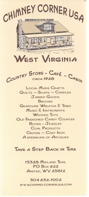 Rack Card, Chimney Corner USA, Ansted, West Virginia, 2019 Country Store Cafe