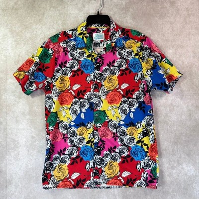 Fresh Prints of Bel-Air Button Up Shirt Mens Medium Multicolor Floral Rose 90s
