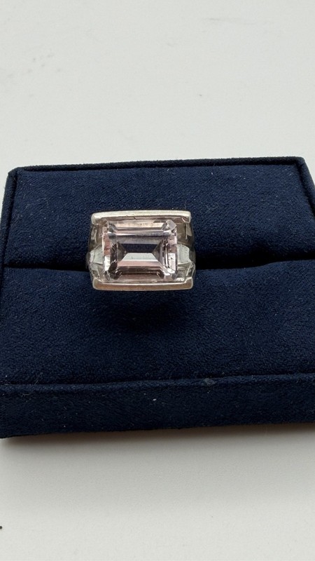 Vintage MCM Sterling Silver Modern Ring with Large CZ Size 5.75