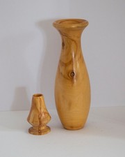  2 VTG Colorado Aspen Hand-turned Wood Vases-10"  3.5" Tall-Natural Grain-Nice