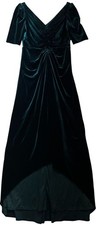 Adrianna Papell Womens Ruched Velvet Hi-Low Party Gown H Sz 6 Emerald Green