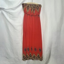 Love Tree Red Orange Maxi Dress S Strapless Short Liner Semi Sheer Gypsy Hippie