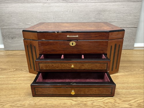 Burl Jewelry Box W 2 Pull-out Drawers & Swing-out Door 16x11x8” - Picture 4 of 10