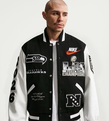 【NFL ウォームアップ】NIKE シーホークス サテンジャケット Nike Seattle Seahawks Super Bowl Champions Men's Jacket Black
