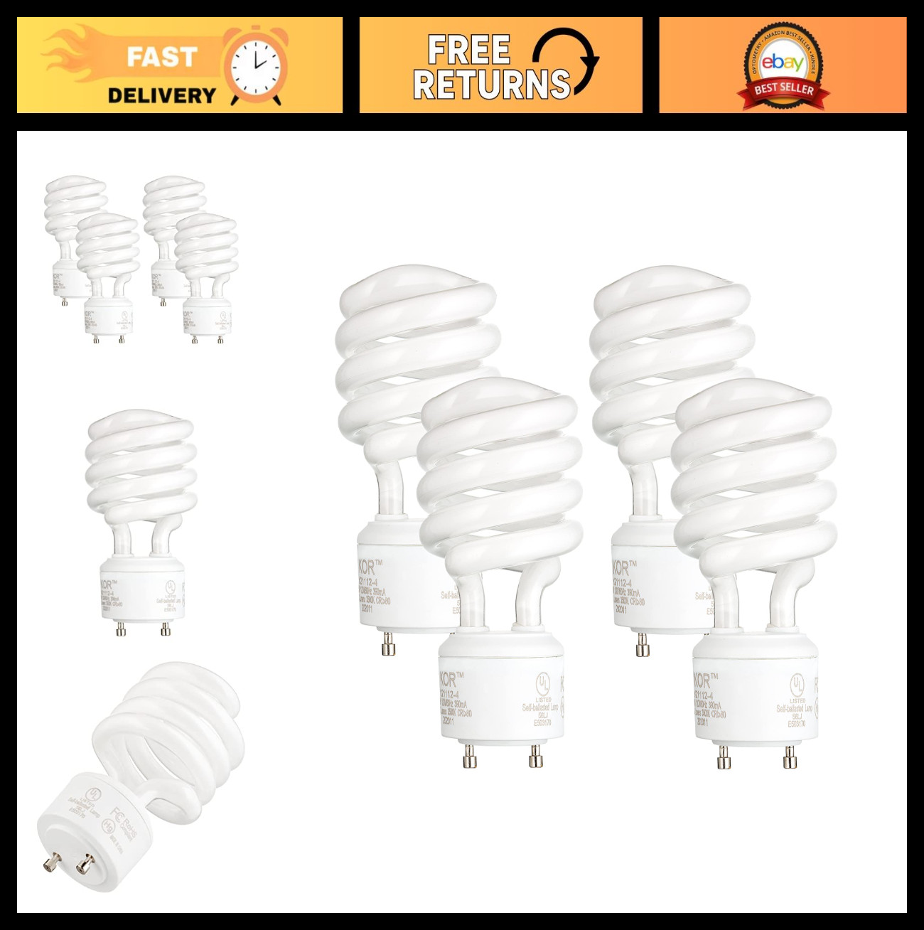 KOR (Pack of 4) 23 Watt Mini Spiral - GU24 Base - (100W Equivalent) - T2