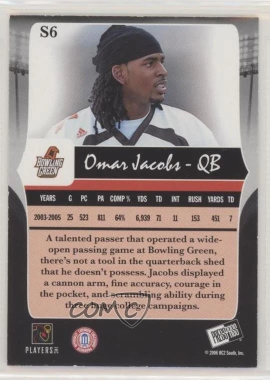 2006 Press Pass Legends Silver /499 Omar Jacobs #S6 Rookie RC - Image 2 of 2