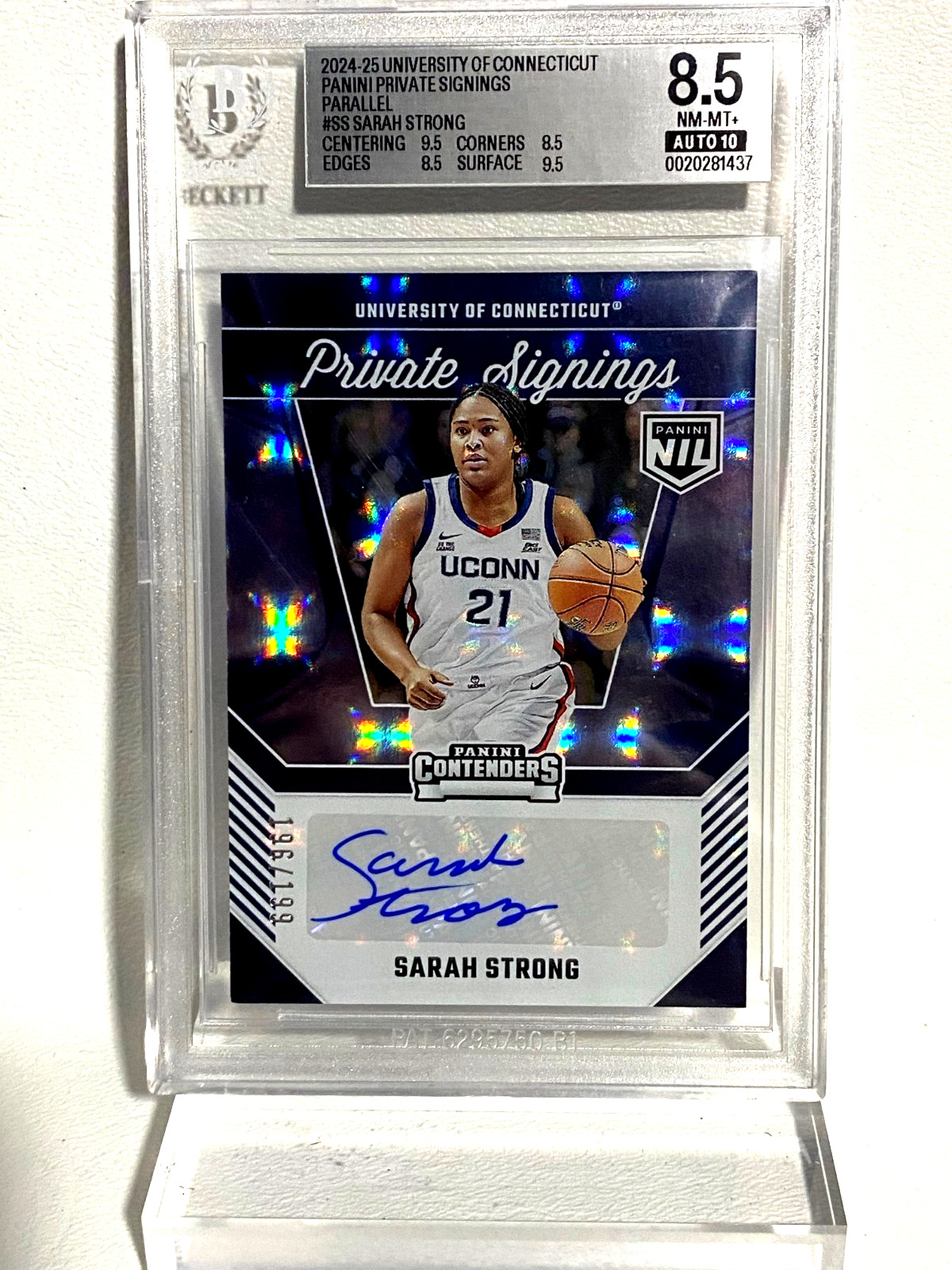 Sarah Strong #SS Basketball Cards 2024 Panini UConn Contenders Private Signings trading card — raw and PSA graded price guide