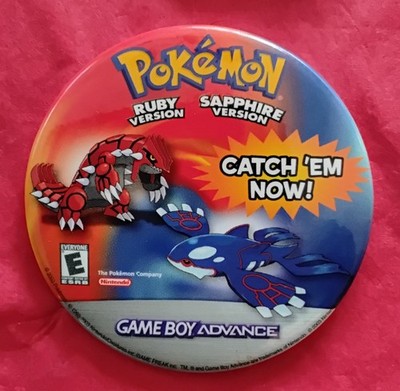 Rare Authentic Nintendo GBA Pokemon Ruby/ Sapphire pinback button, new