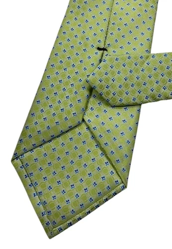 CANALI Men's 100% Silk Necktie LUXURY Tie Green Geometric W:3.5" EUC - Picture 4 of 4