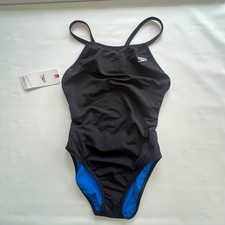 Womens Speedo Endurance Lite Swimsuit Sz 38 Reversible Cobalt Blue Black Flyback