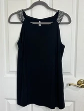 Onyx Moda Black Sleeveless Rhinestone Top Size Medium Classic Going Out Top USA