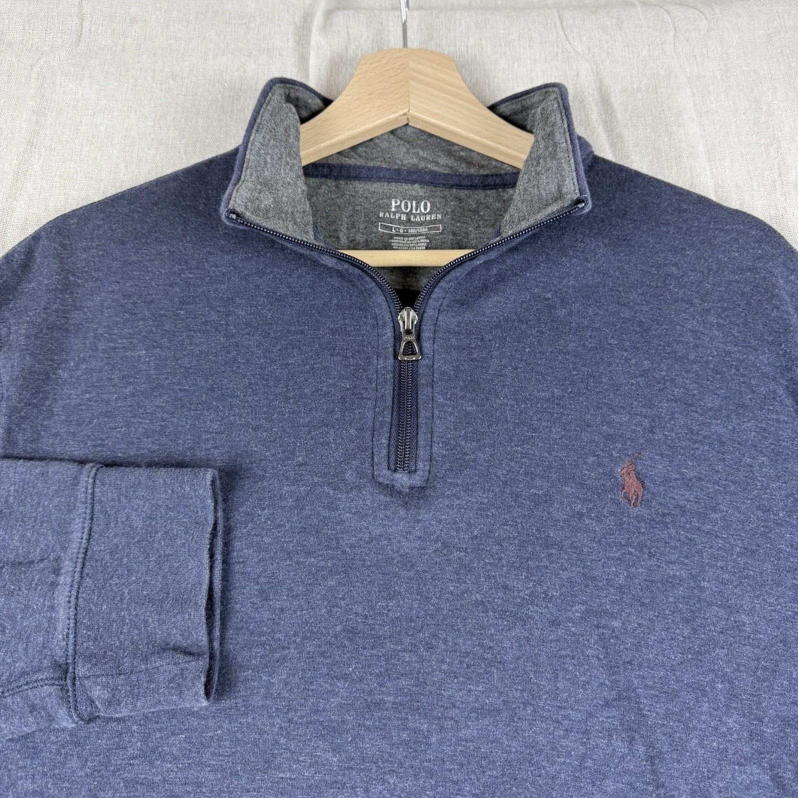 Polo Ralph Lauren Sweater Men's Large Navy Blue 1/4 Zip Pullover Preppy