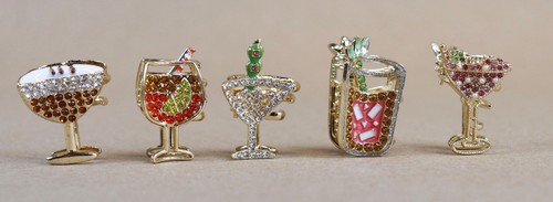 5 Piper K Rhinestone Cocktail Drink Themed Hair Clips Martini Spritz Mini Clips