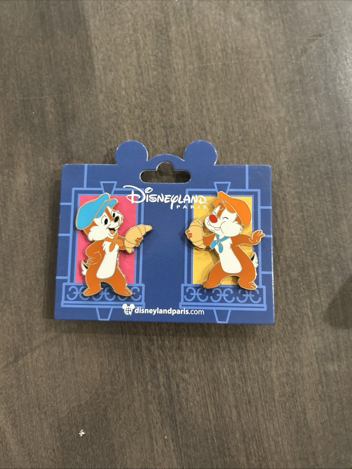 Disneyland Paris DLP Disney Chip & Dale 2 Pin Set Croissant French Outfits Food