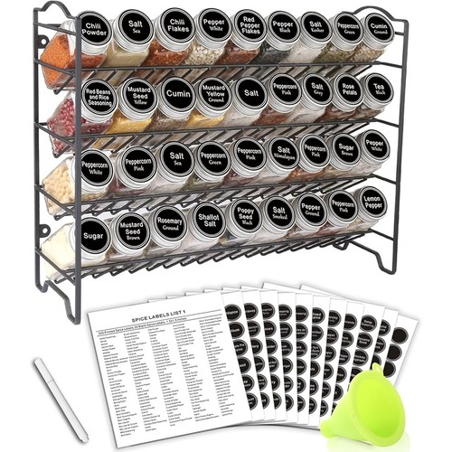 Spice Rack W/ 36 Glass Jars & Labels Countertop Wall Mounted Organizer New - Picture 2 of 7