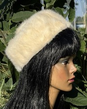 Vintage MINK PILLBOX HAT 1960s Ivory Off White Round Classic Deborah Exclusive