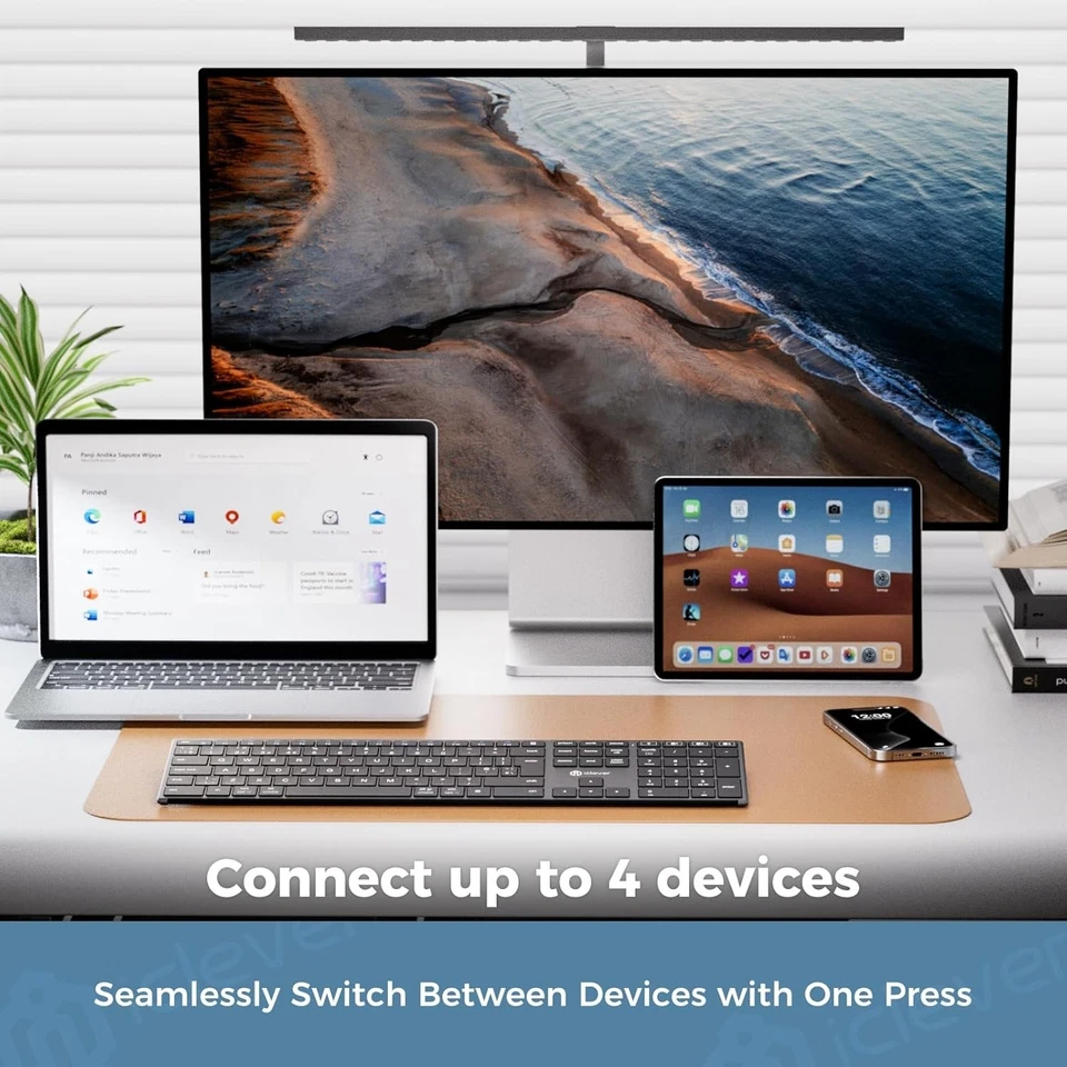iClever DK06 Bluetooth Keyboard, 4 Device Multi-Device Connection, Full-Size Wi - Image 2 of 4