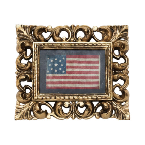 Vintage Framed 13-Star American Parade Flag in Ornate Gold Frame
