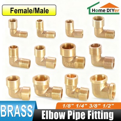 1/8'' 1/4'' 3/8'' 1/2'' Brass Elbow Pipe Fitting Bsp Female-Male Connector Adapter