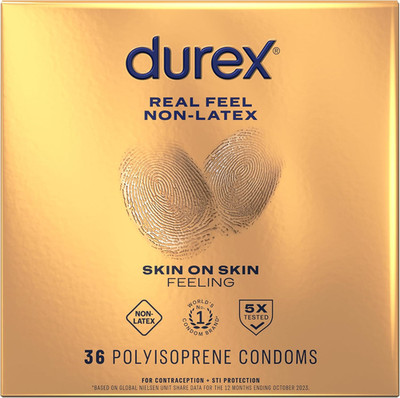 Durex Real Feel Non Latex Condoms, Lubricated Latex Free Condoms for Men, Natura