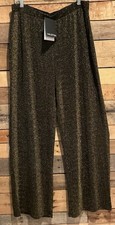 Halston Womens XL Pants Metallic Pull On Wide-Leg Gold Black Knit Night Out Club