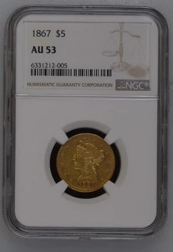1867 $5 Liberty Head Gold Coin NGC AU 53 – Rare Collectible