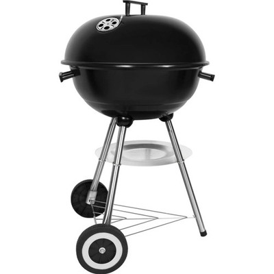 Holzkohlegrill rund, tragbar, Edelstahl, Deckel, Doppelräder, φ 41 cm, Schwarz