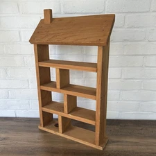 VTG Wooden House Shaped Curio Knick Knack Display Wall Hanging Shelf 23" x 14"