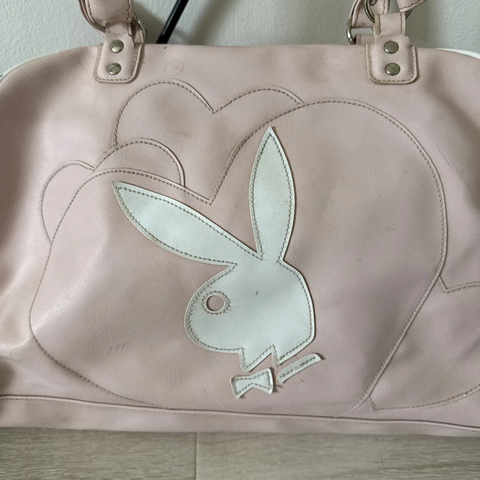 Playboy Pink White Duffel Overnight Travel Bag 2 Handles - Image 2 of 4