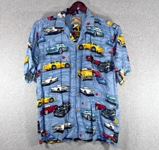 Paradise Found Corvette Shirt Mens Large Hawaiian Button Up Classic Cars Rayon