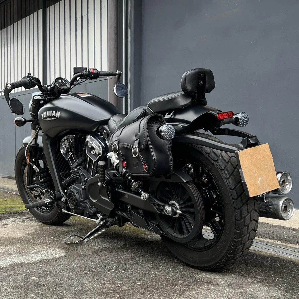 POUR 2018 - 2024 INDIAN SCOUT BOBBER, SCOUT ROUGE SACOCHE EN CUIR CÔTÉ GAUCHE - Photo 3/4