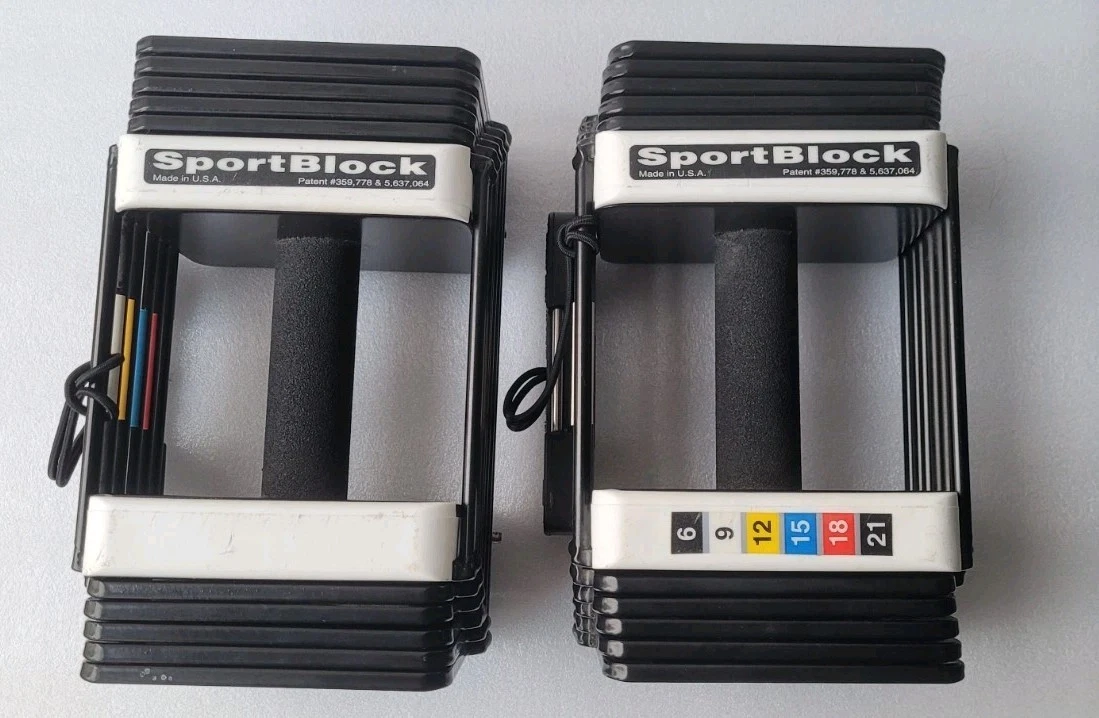 2 Power Sport Block Adjustable Weights Compact 3 lb increments 3- 21 lbs USA