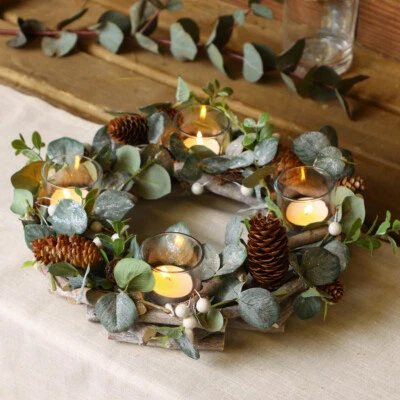 Woodland Eucalyptus Candle Tealight Holder Dining Table Centrepiece Display