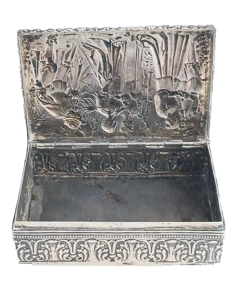 Caja figurativa alemana de plata de ley 800 4" X 2,5" X 1,25" Foto 3 de 4