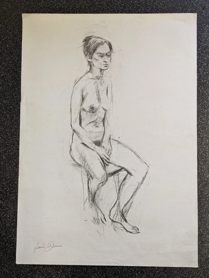 Large Original pencil & charcoal drawing by Lewis Davies 1939-2010 nude woman - Image 2 of 4