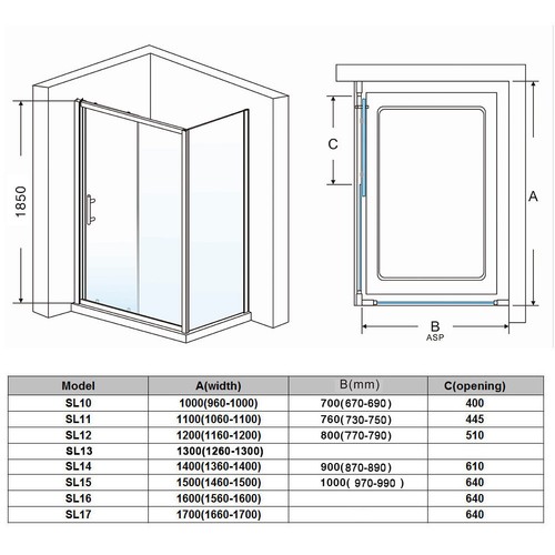 Sliding Shower Door Walk In Enclosure and Tray 6mm/8mm Glass Screen Cubicle - Picture 9 of 13