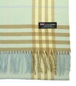 Men/'s 100/% CASHMERE Scarf White Big Plaid Vintage Stripe Design Super Soft Wool