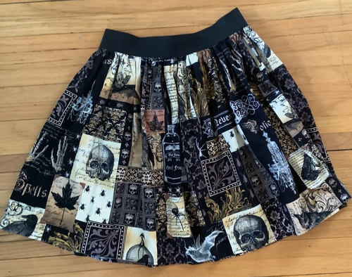 Hemet Skirt Large Multicolor 100% Cotton Gothic Witch Emo Skulls Casual