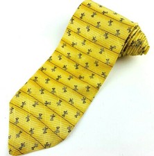XMI Mens Tie Yellow With Fleur-De-Lis Pattern 100% Silk Made in USA