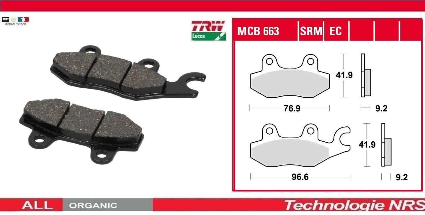 Plaquettes TRW MCB683 anti bruit et vibrations frein avant Suzuki GSX 1200