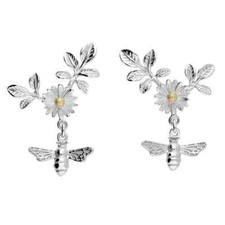 Daisy Bumble Bee Drop Earrings 18ct Yellow Gold Plated Hallmarked British Made