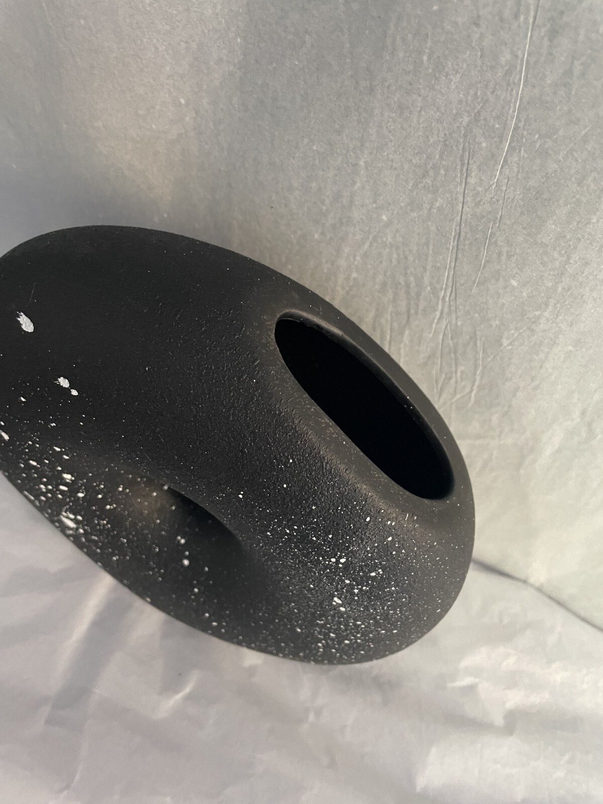 Unusual black white donut Vase side opening Nordic Flat Ceramic Art UK