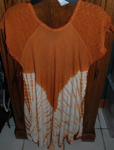 Vestido boho talla libre para mujer SR Fashions marrón claro y blanco tie dye línea A - Imagen 3 de 11