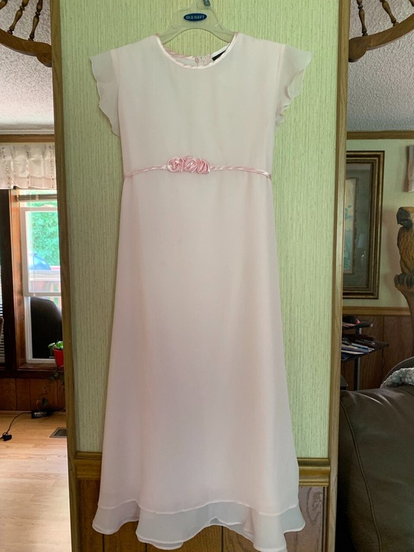 Girls Pale Pink Dress With Small, Pink Bag And Pink Floral Hair Clip
