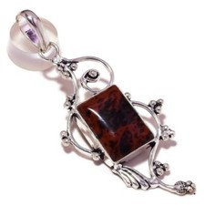 Mahogany Obsidian Jasper Cabochon Gemstone Silver Overlay Handmade Pendant A5070
